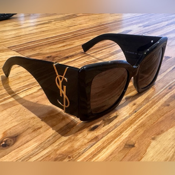Saint Laurent Accessories - Saint Laurent Black Square Oversized Sunglasses with Gold YSL Logo